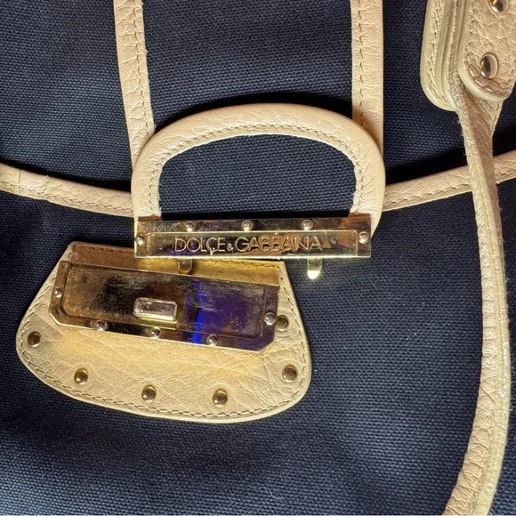 Dolce and Gabbana Tote Black Nylon Tan Leather Leopard Lining Rare Vintage - Picture 9 of 15